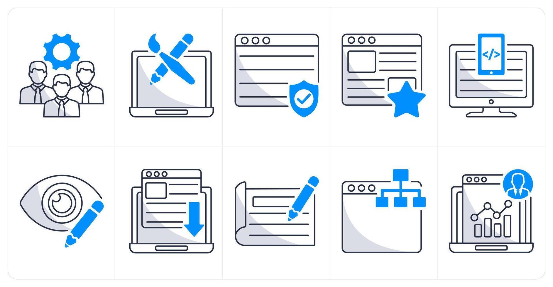 A set of 10 web design icons as development team, web design, web security vector