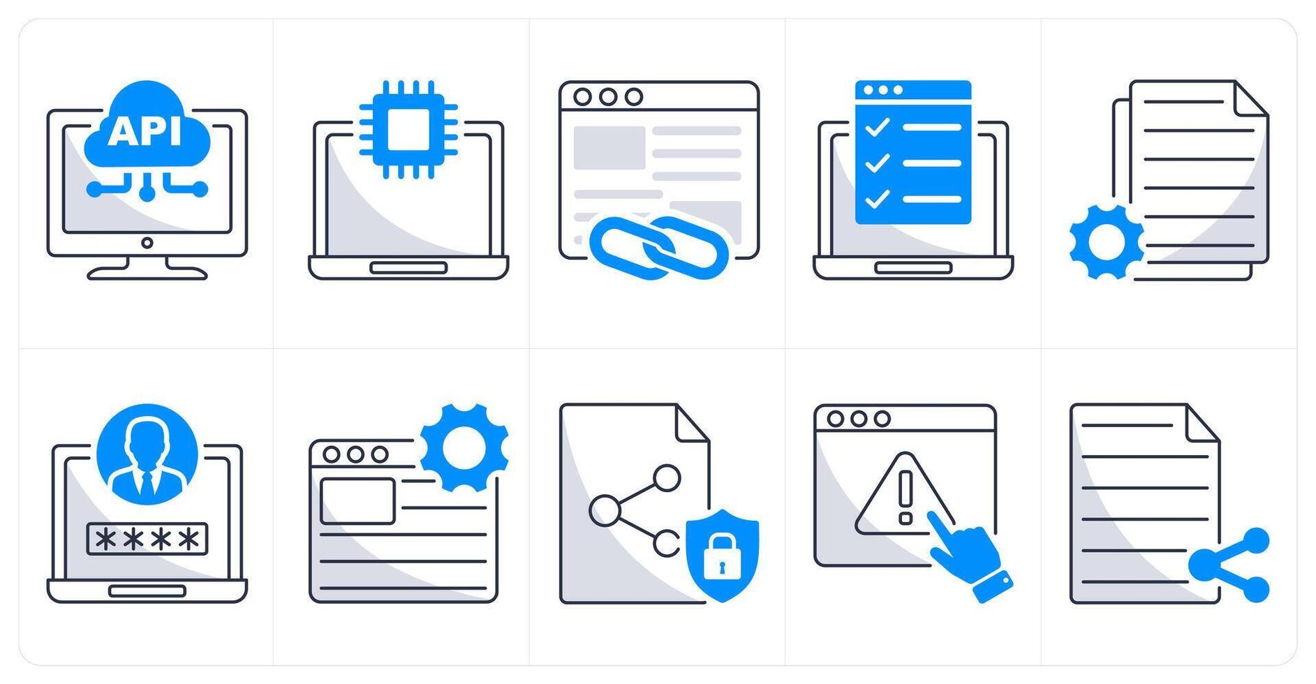 A set of 10 web design icons as api interface, technology, backlink vector