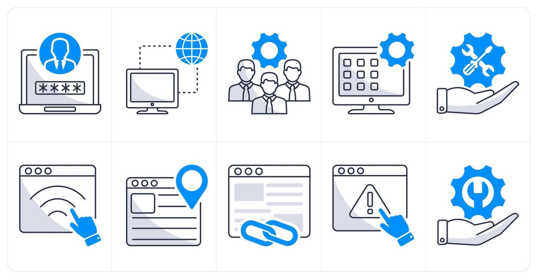 A set of 10 web design icons as admin login, connection, development team vector