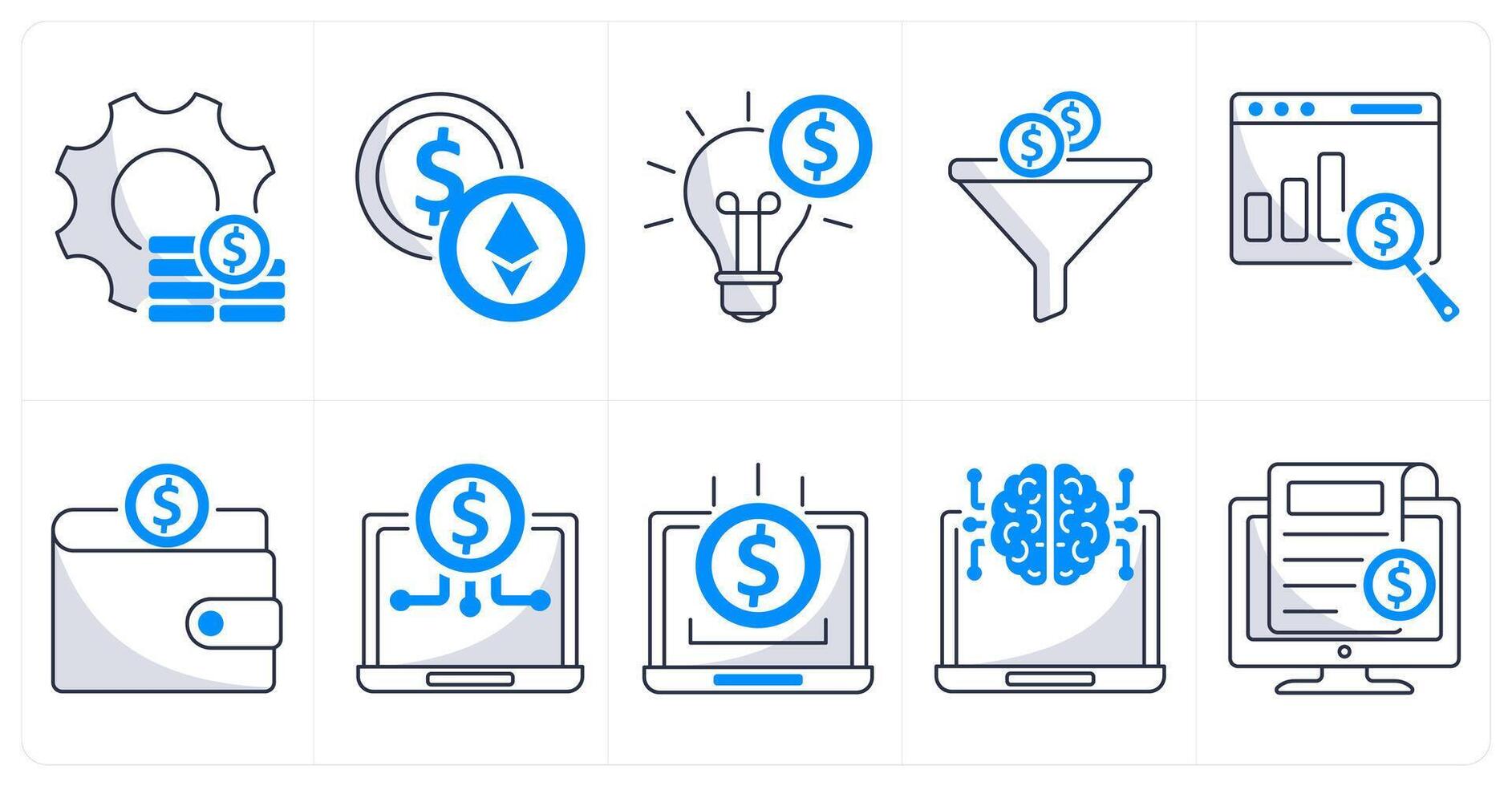 A set of 10 blockchain icons as money management, cryptocurrency, financial innovation vector