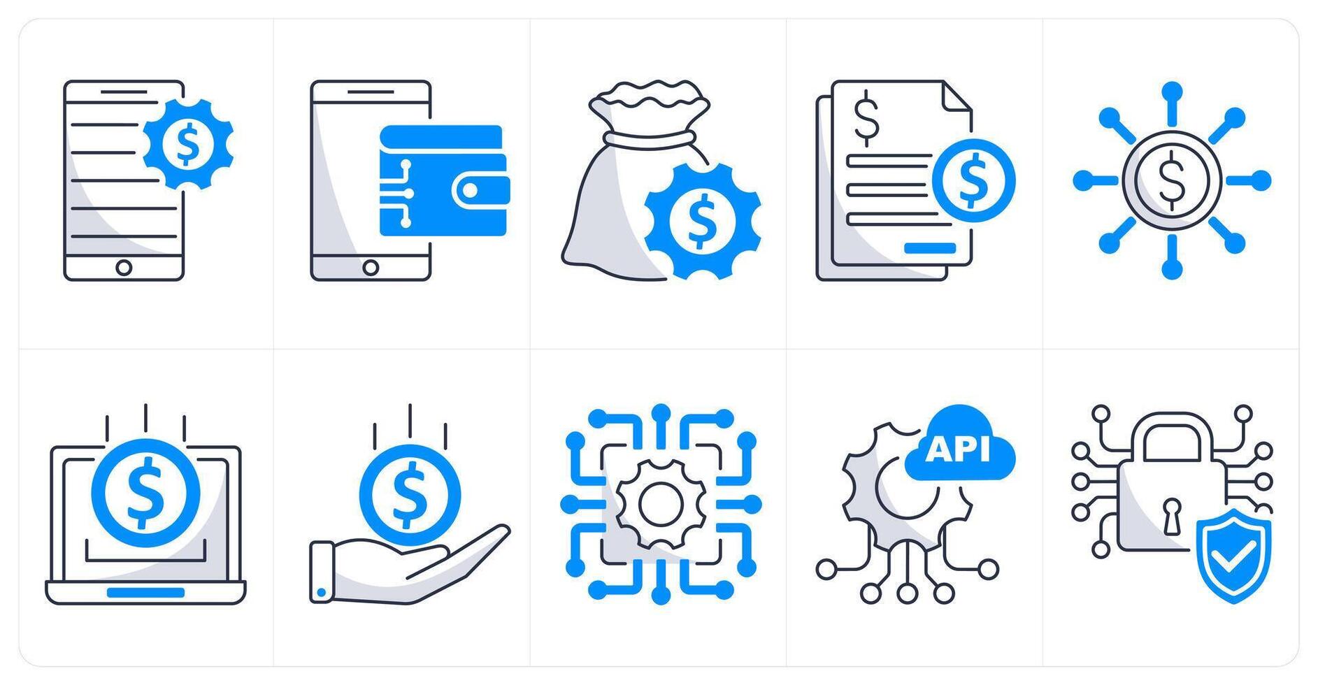 A set of 10 blockchain icons as fintech, digital wallet, finance management vector