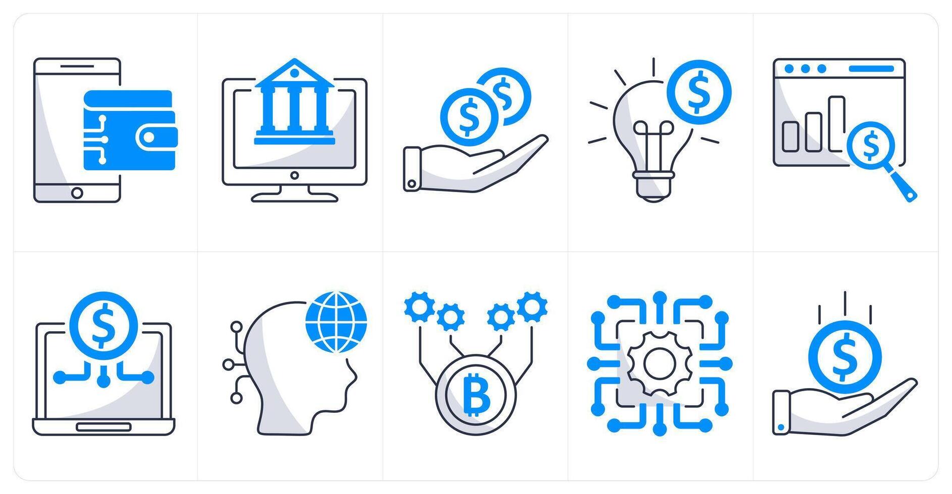 A set of 10 blockchain icons as digital wallet, digital banking, pay off vector