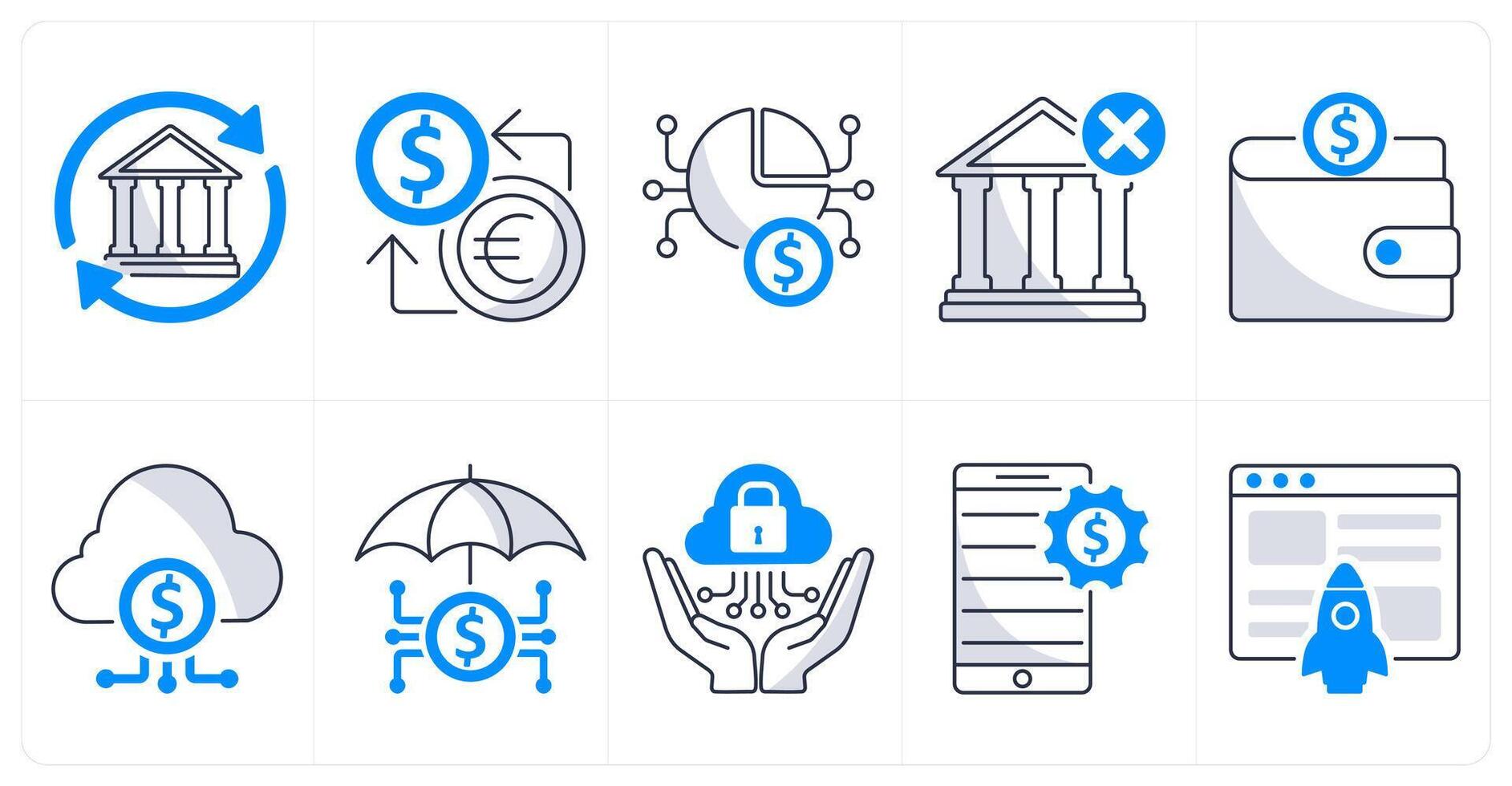 A set of 10 blockchain icons as bank transfer, money exchange, crypto currency vector