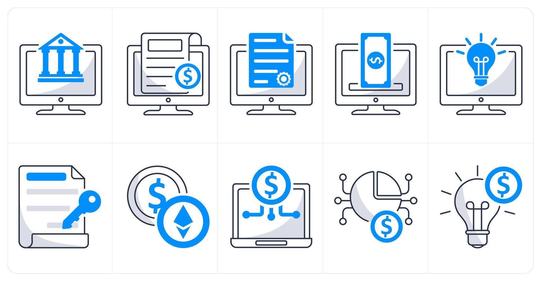 A set of 10 blockchain icons as digital banking, crypto news, digital contract vector