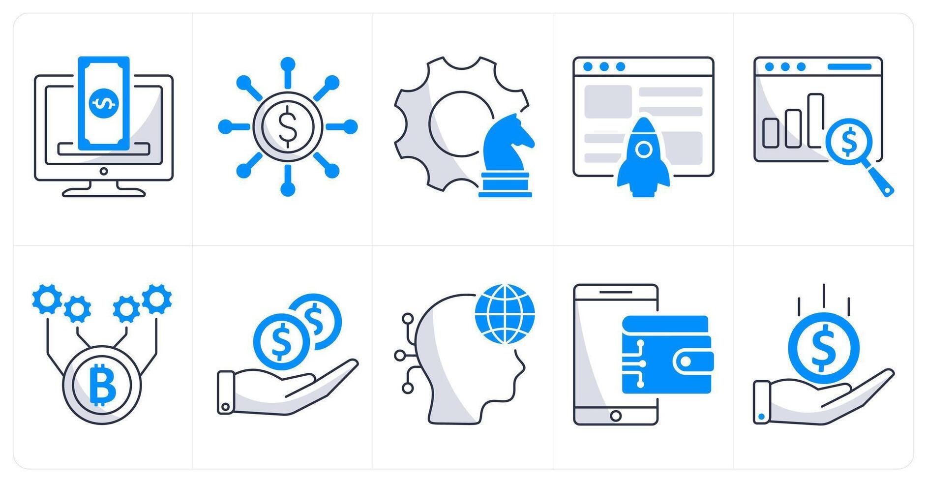 A set of 10 blockchain icons as crowdfunding platform, crowdfunding, strategy vector