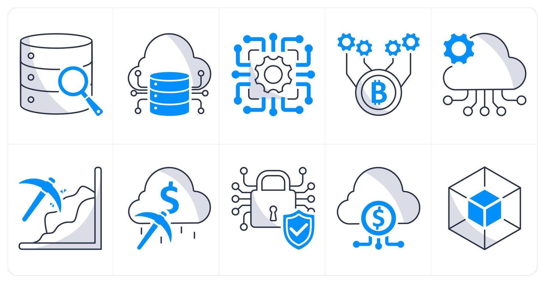 A set of 10 blockchain icons as big data analytics, big data, technology vector