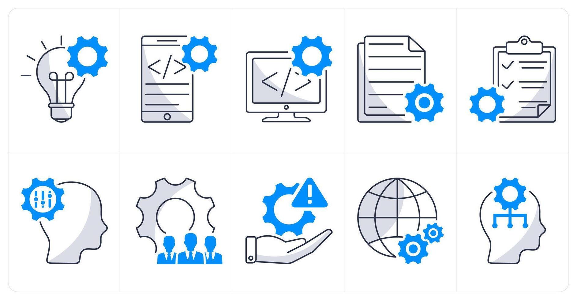 A set of 10 business icons as idea, app development, development, content development vector