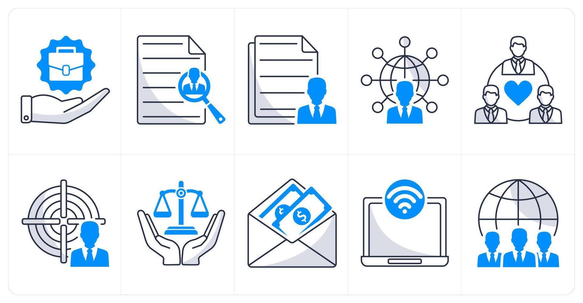 A set of 10 business icons as job offer, search employee, employee details vector