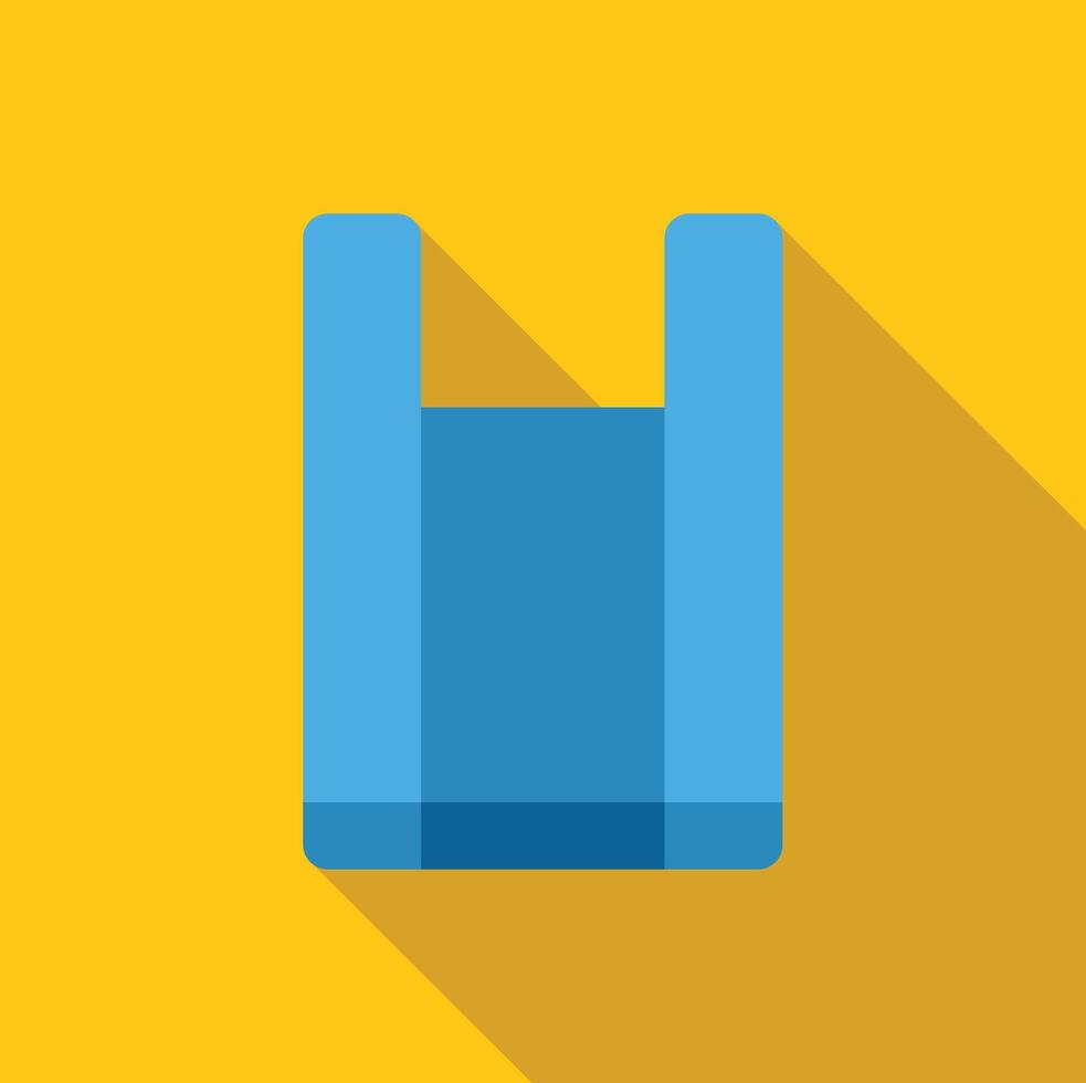 Blue shopping bag casting long shadow on yellow background vector