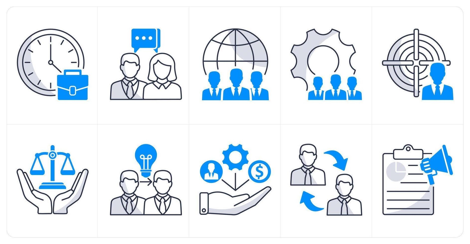 A set of 10 business icons as office hours, business communication, international team vector