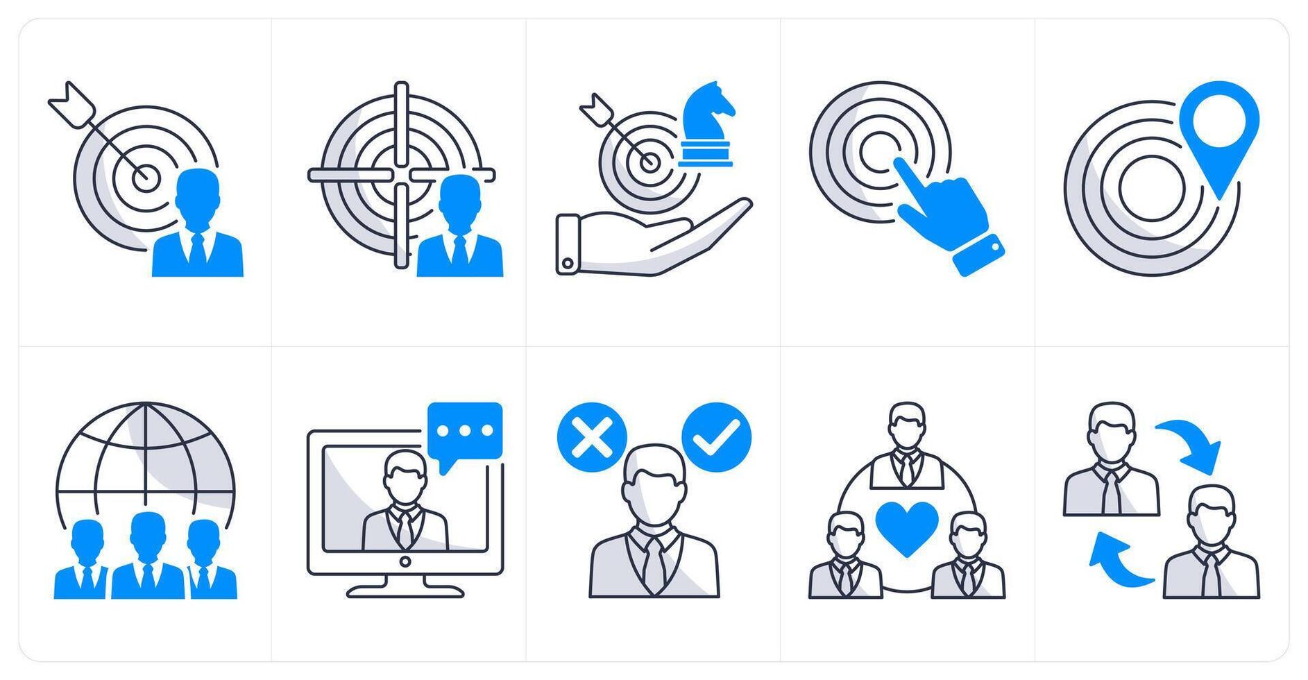 A set of 10 business icons as business target, business hunting, strategy vector