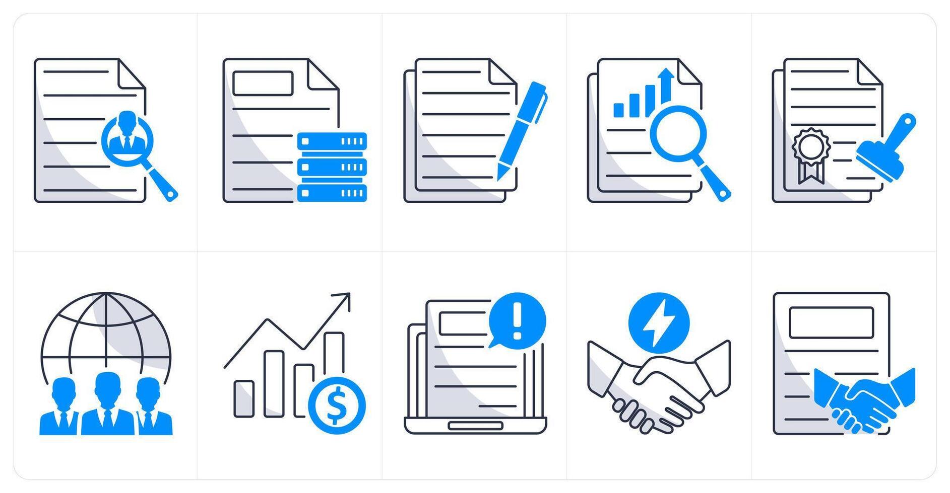 A set of 10 business icons as search employee, business data, contract vector
