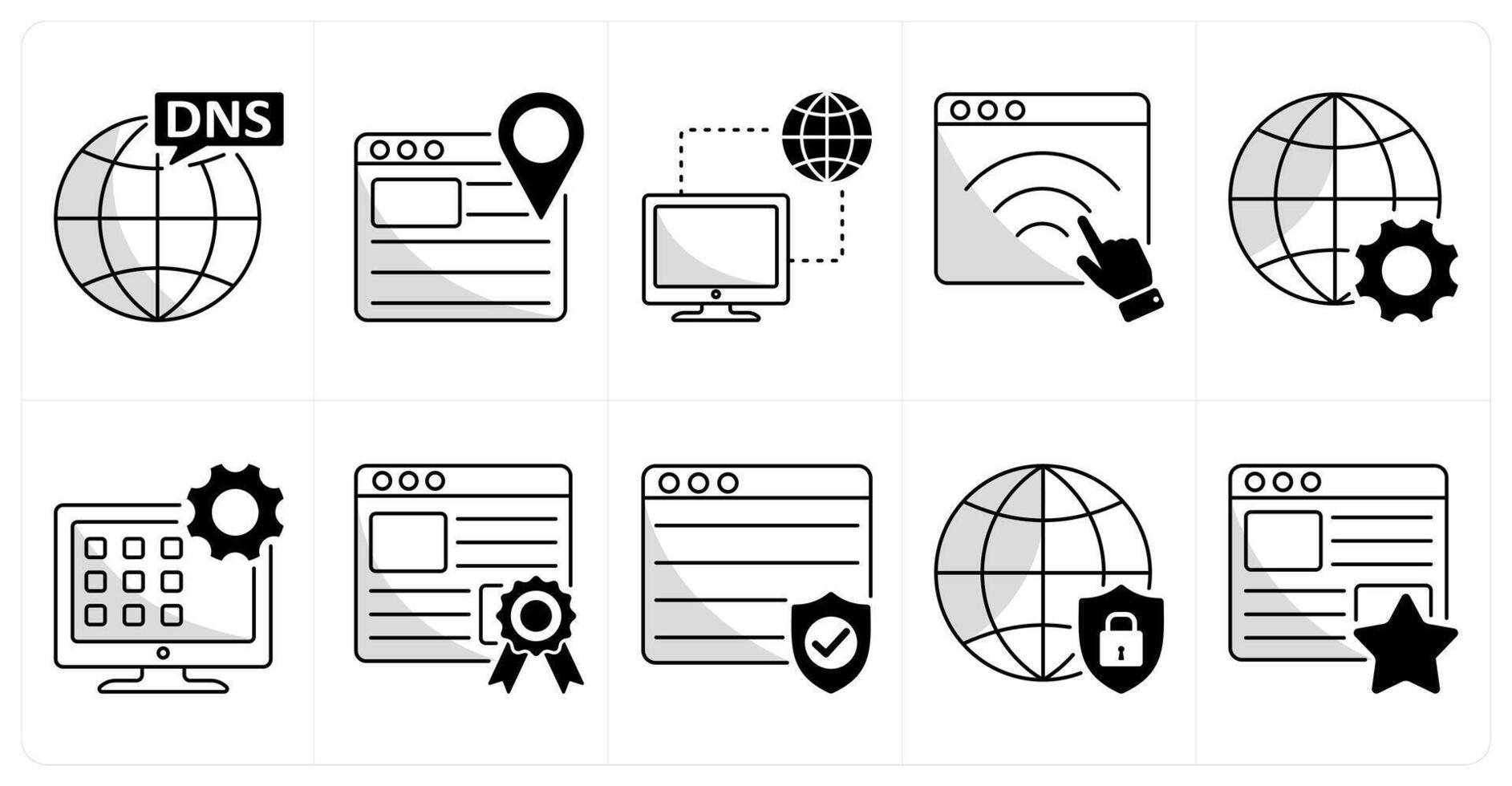 A set of 10 web design icons as dns, website map, connection vector