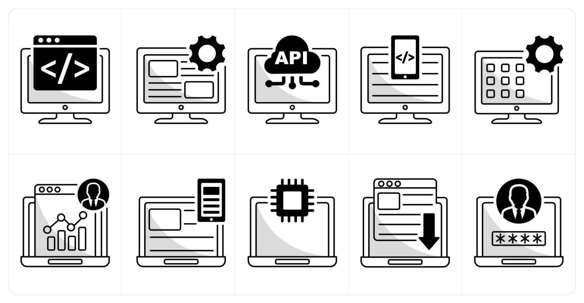 un conjunto de 10 web diseño íconos como web desarrollo, usuario interfaz, api interfaz vector
