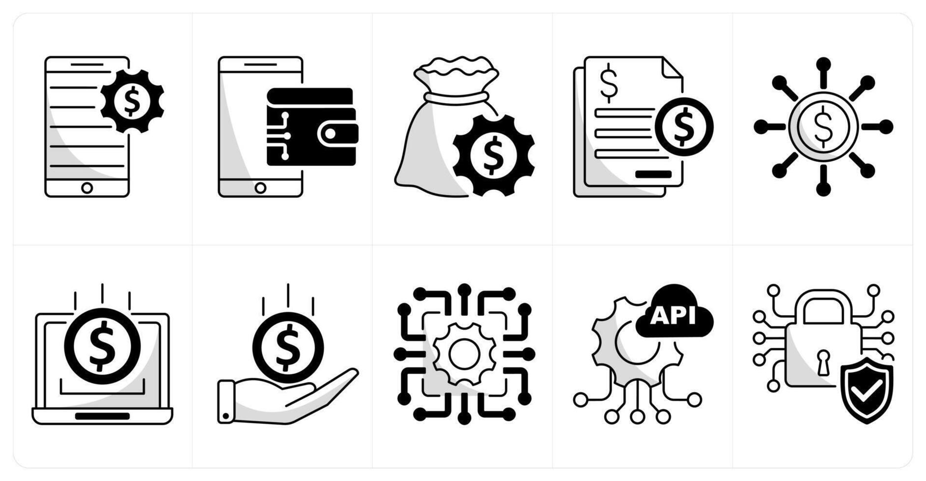 A set of 10 blockchain icons as fintech, digital wallet, finance management vector