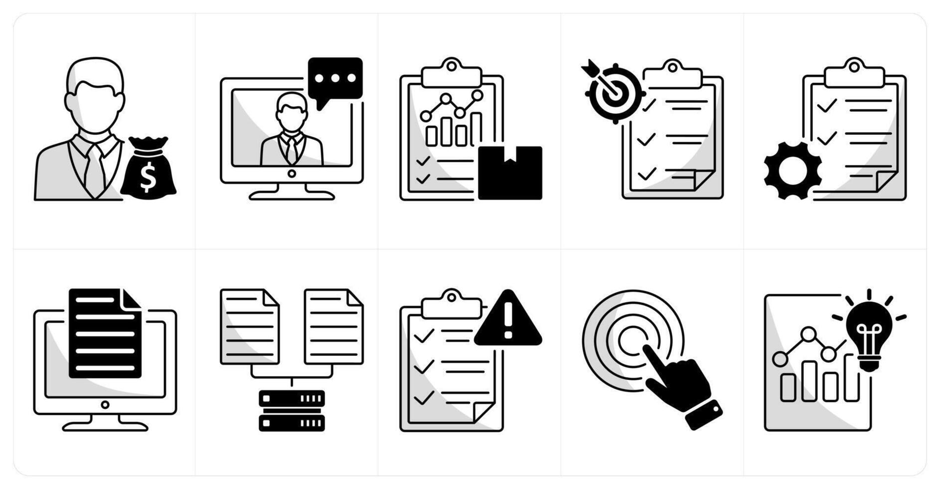 A set of 10 business icons as business investor, online conference, production report vector