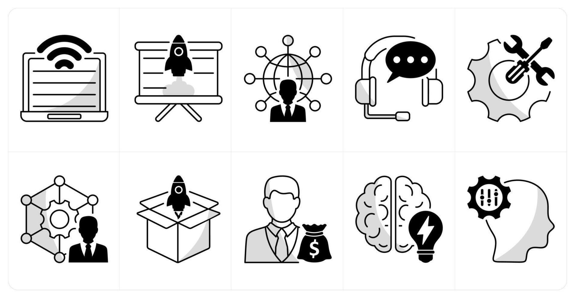 A set of 10 business icons as computer technology, business startup, communication and network vector