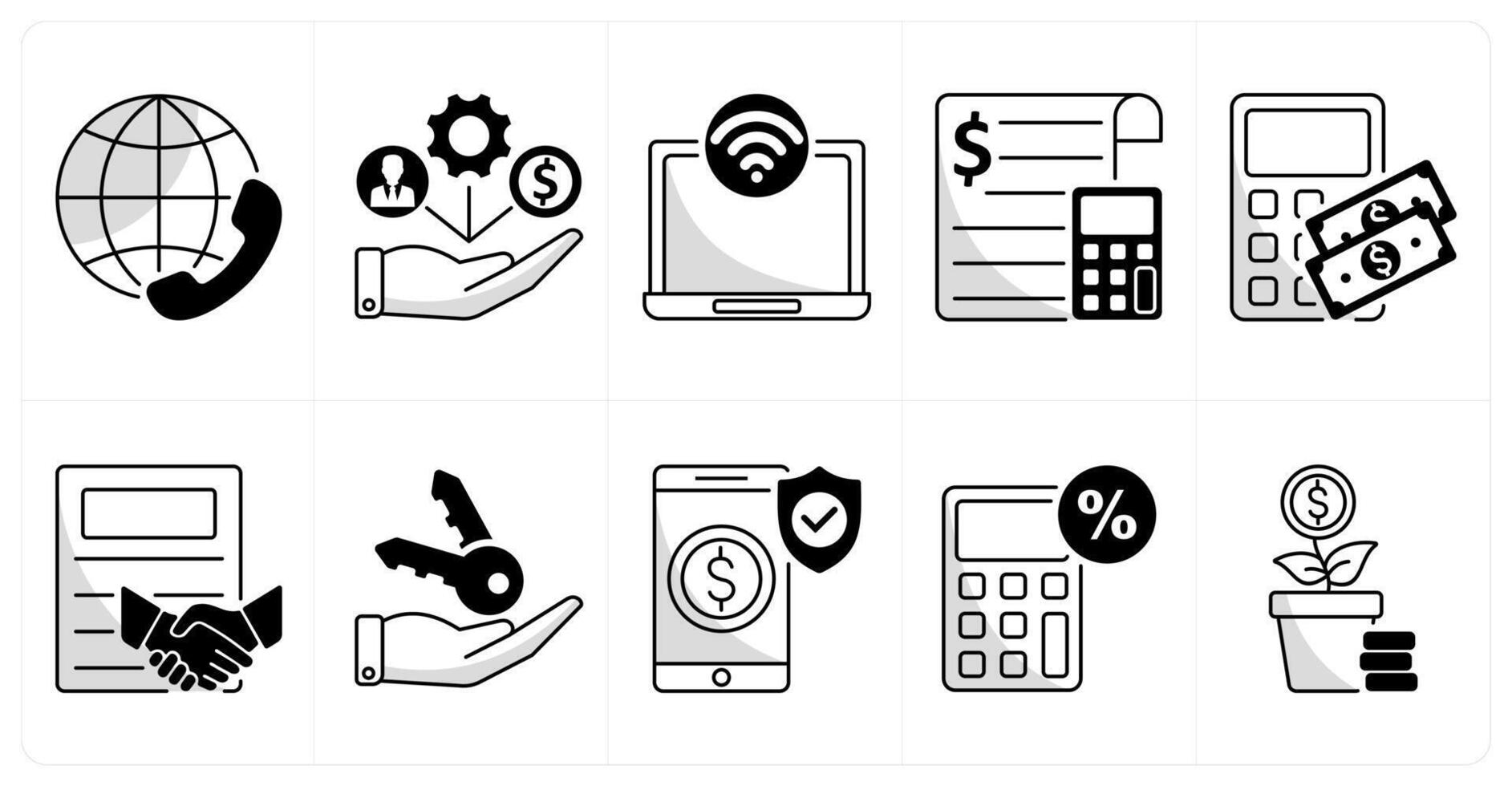 A set of 10 business icons as international conference call, resource allocation, internet access vector