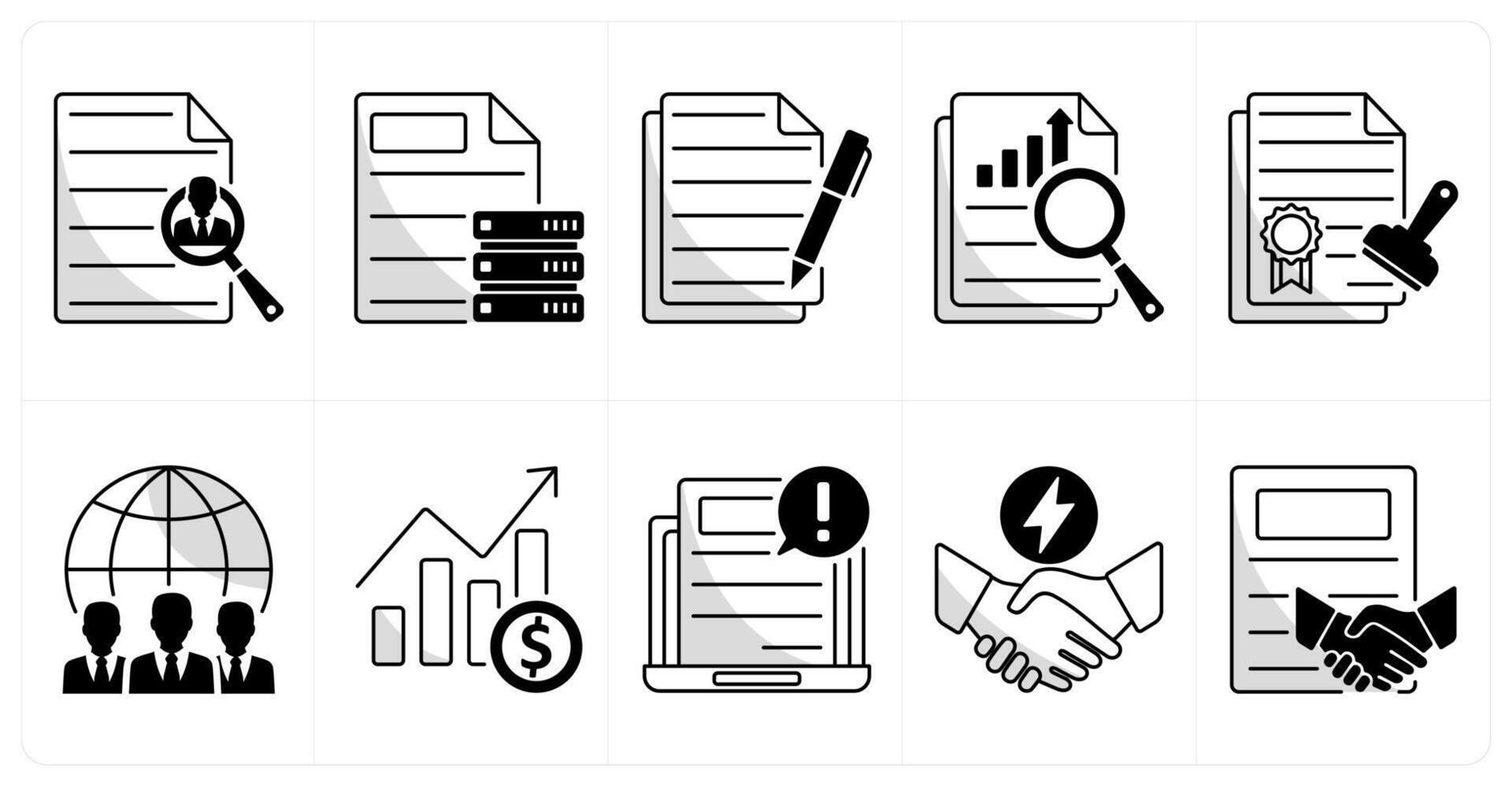 A set of 10 business icons as search employee, business data, contract vector