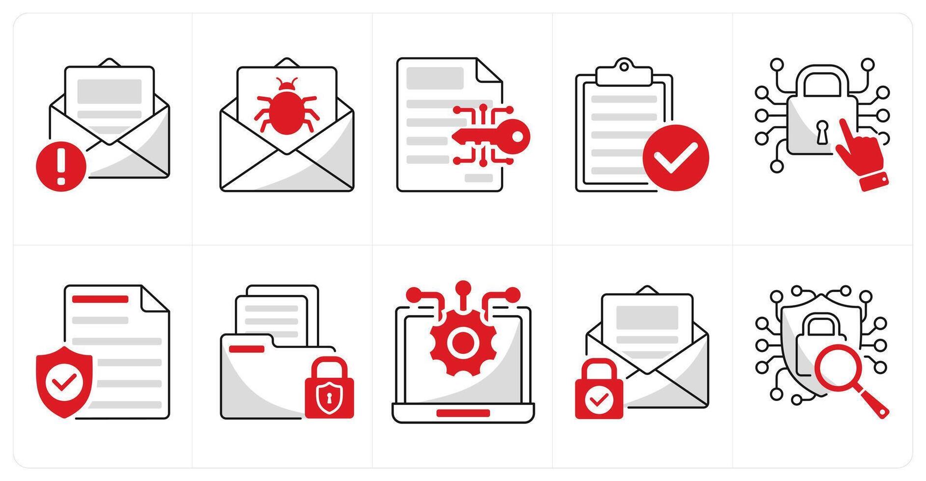 A set of 10 security icons as spam, email virus, data encryption vector