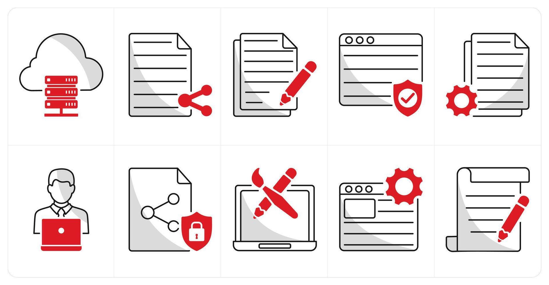 A set of 10 web design icons as web hosting, file sharing, copywriting vector