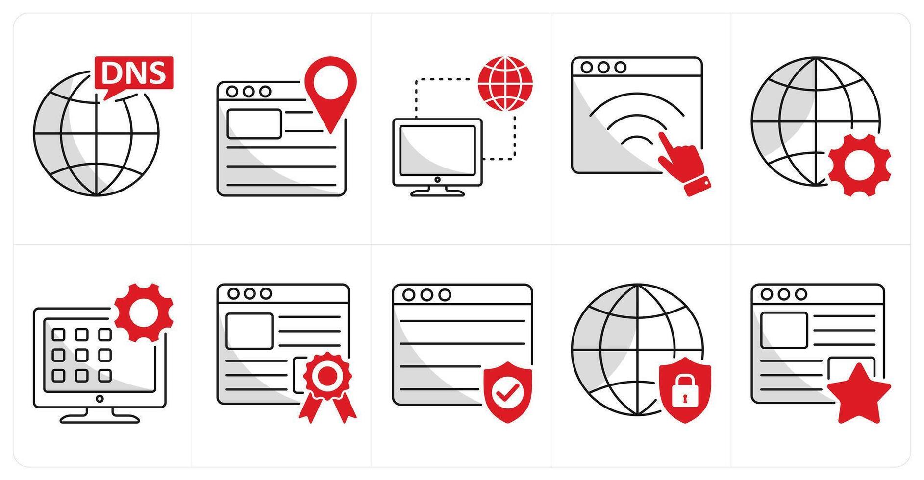 un conjunto de 10 web diseño íconos como DNS, sitio web mapa, conexión vector