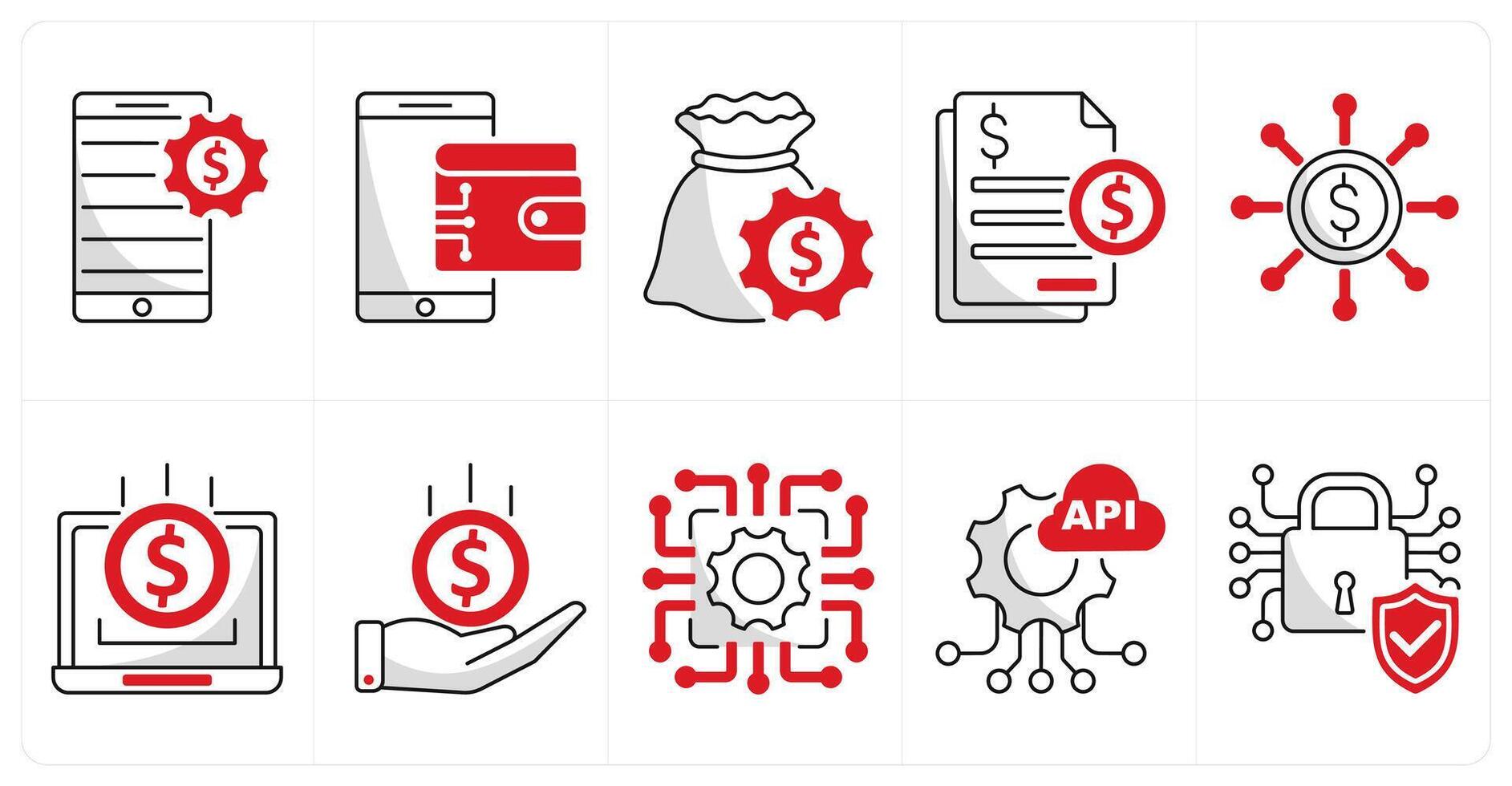 A set of 10 blockchain icons as fintech, digital wallet, finance management vector