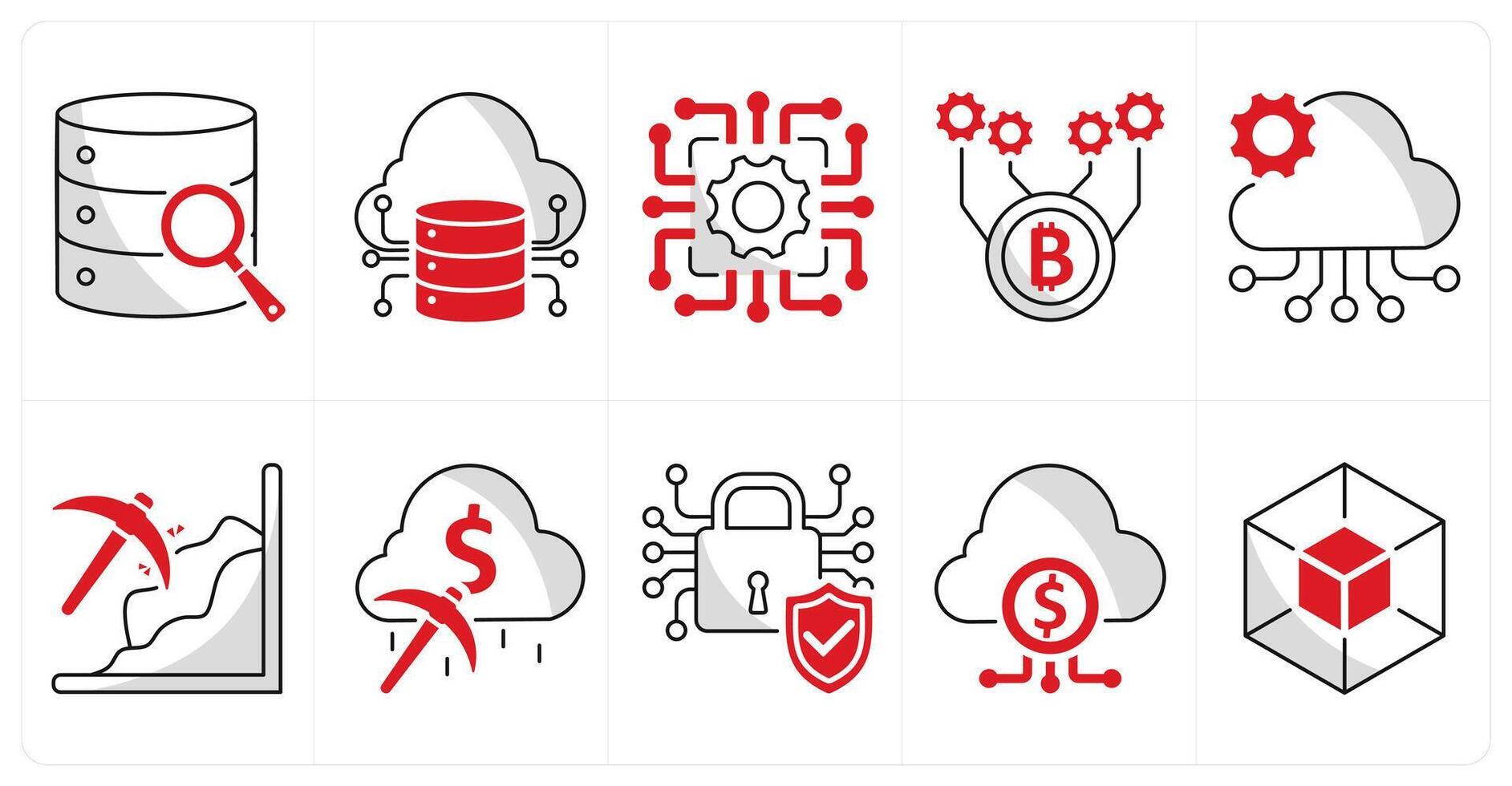 A set of 10 blockchain icons as big data analytics, big data, technology vector