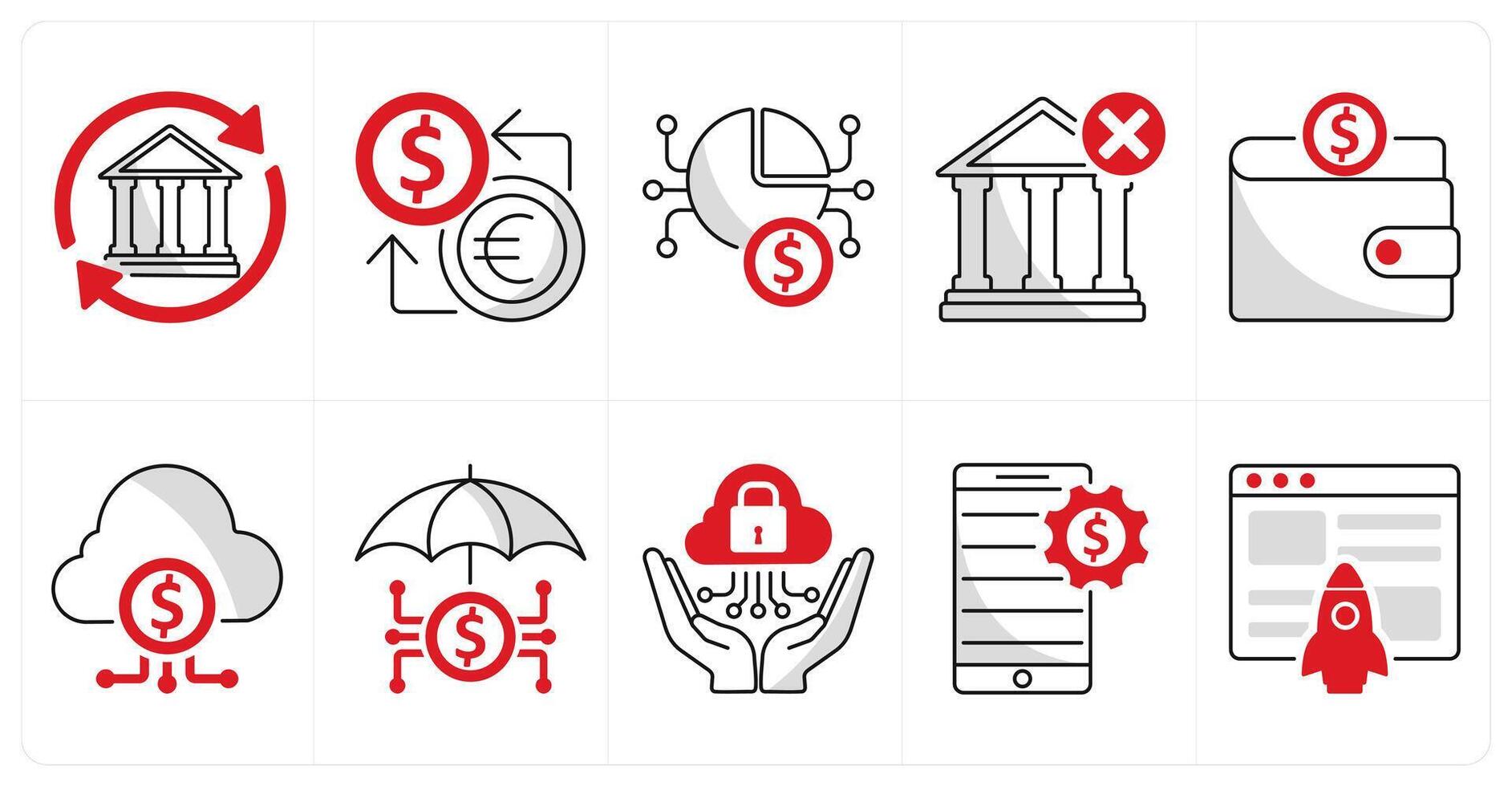 A set of 10 blockchain icons as bank transfer, money exchange, crypto currency vector