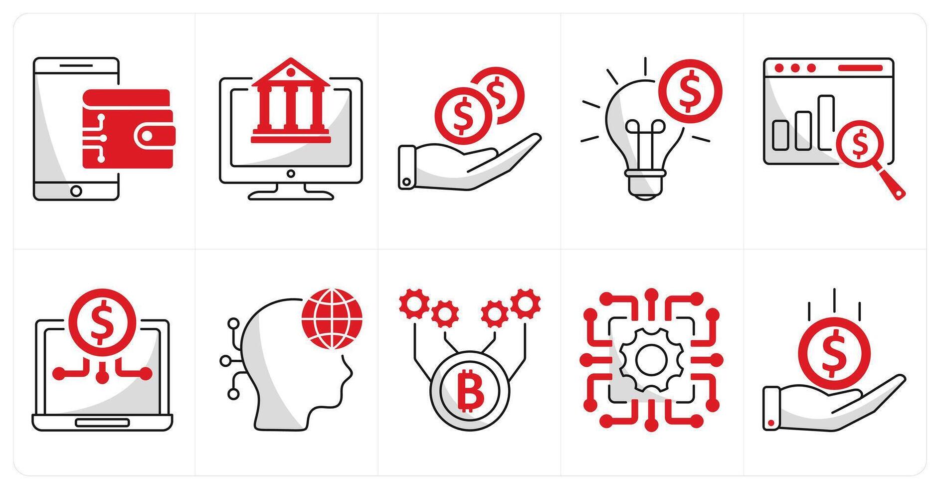 A set of 10 blockchain icons as digital wallet, digital banking, pay off vector