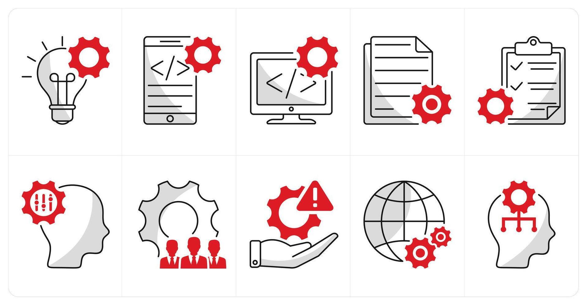 A set of 10 business icons as idea, app development, development, content development vector