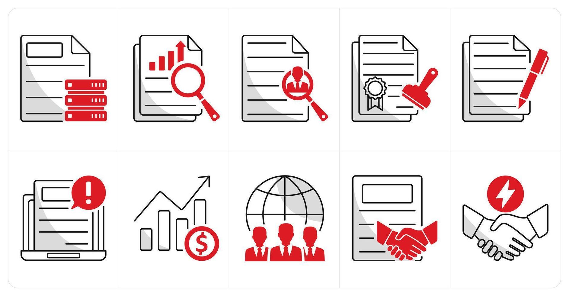 A set of 10 business icons as business data, market research, search employee vector