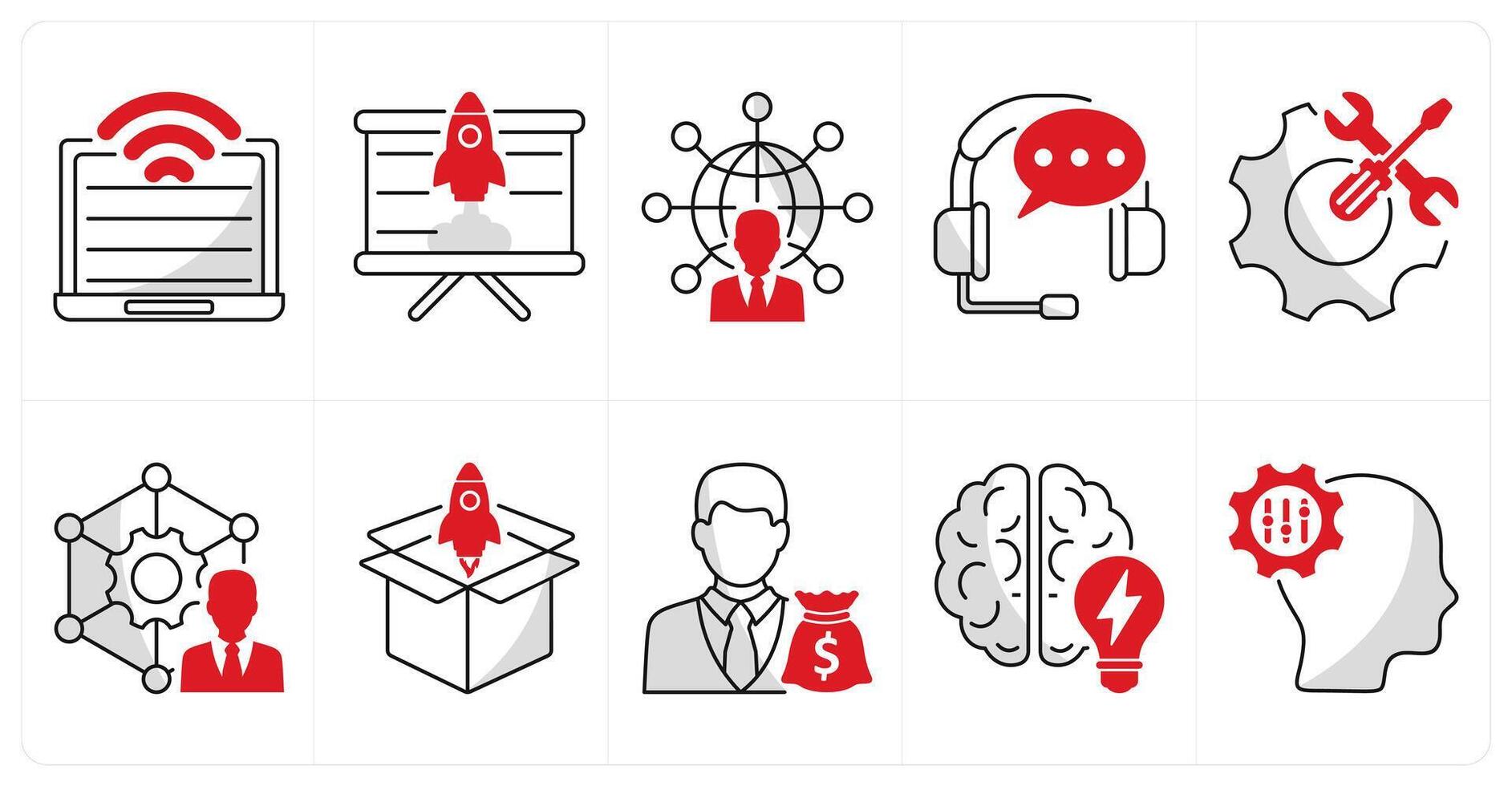 A set of 10 business icons as computer technology, business startup, communication and network vector