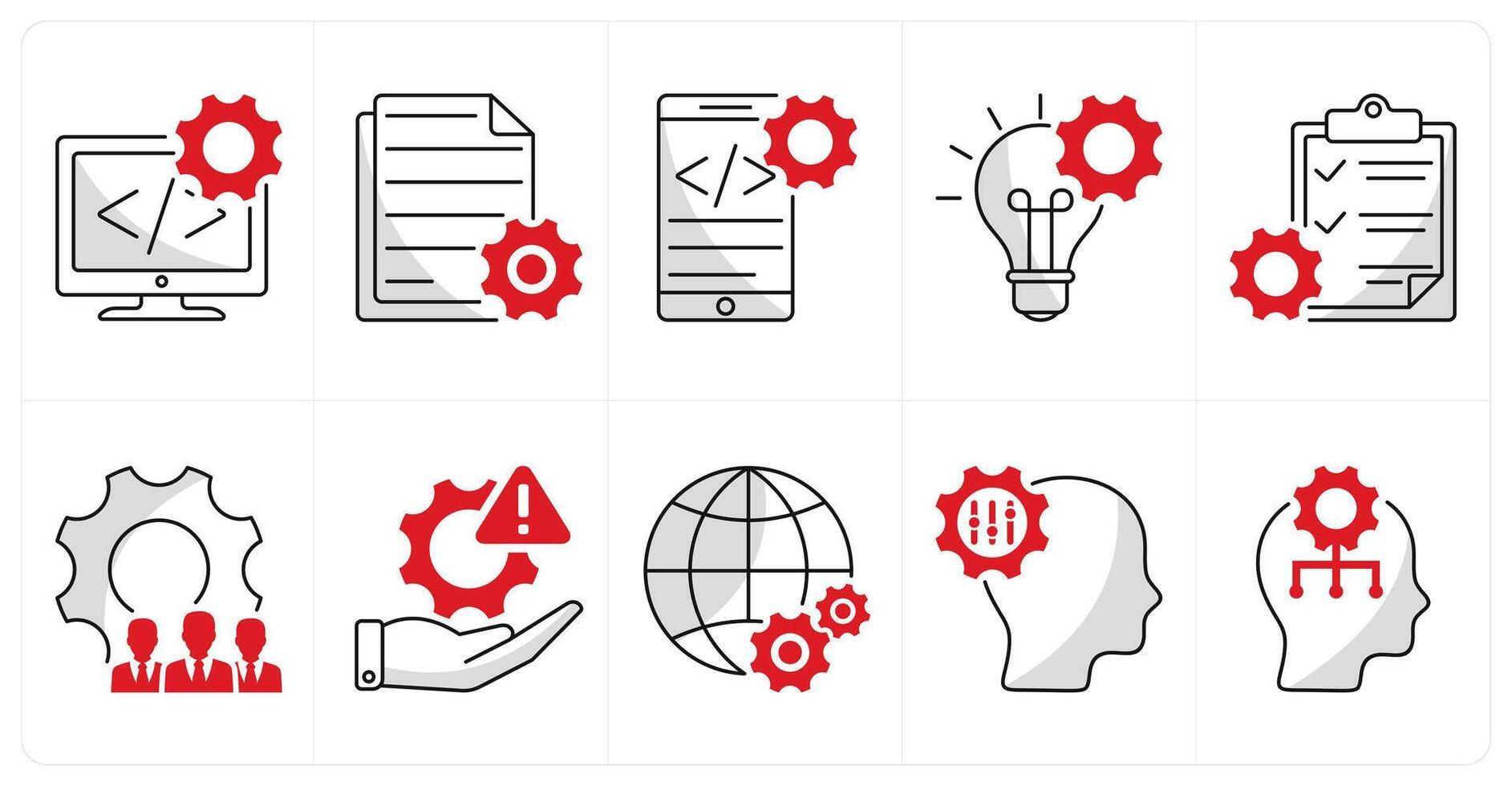 A set of 10 business icons as development, content development, app development vector
