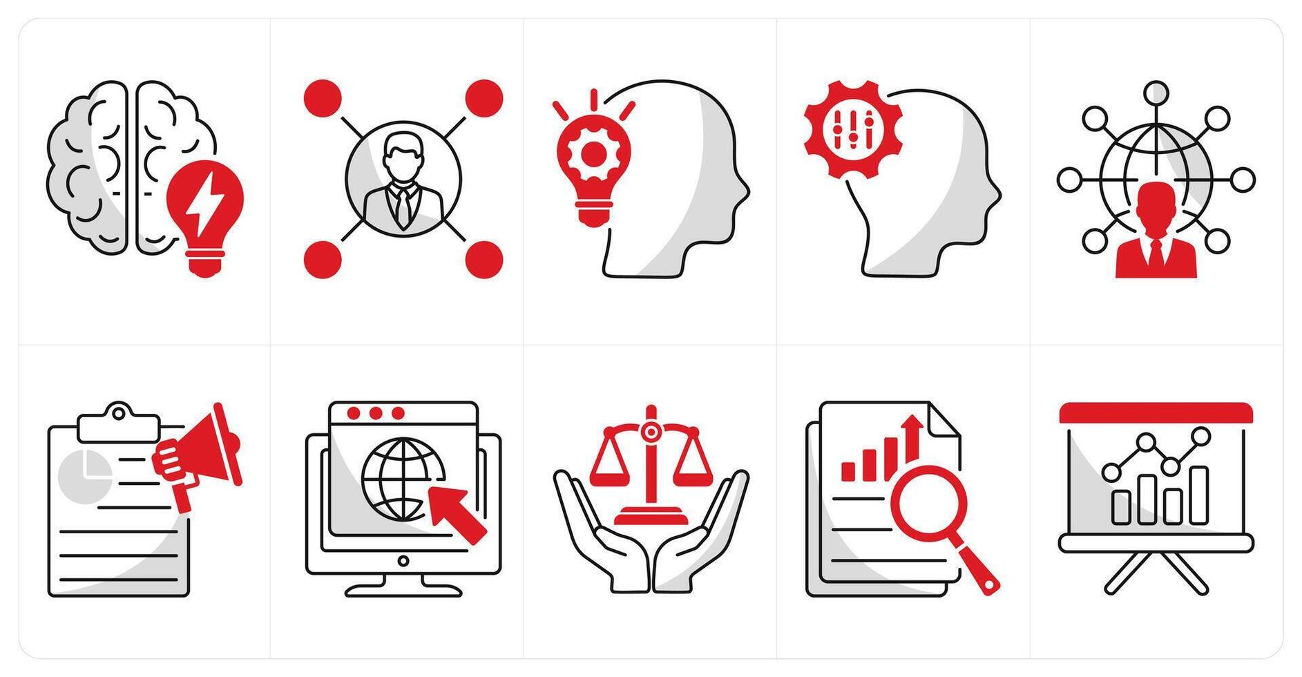 A set of 10 business icons as brainstorming, affiliate business, creativity vector