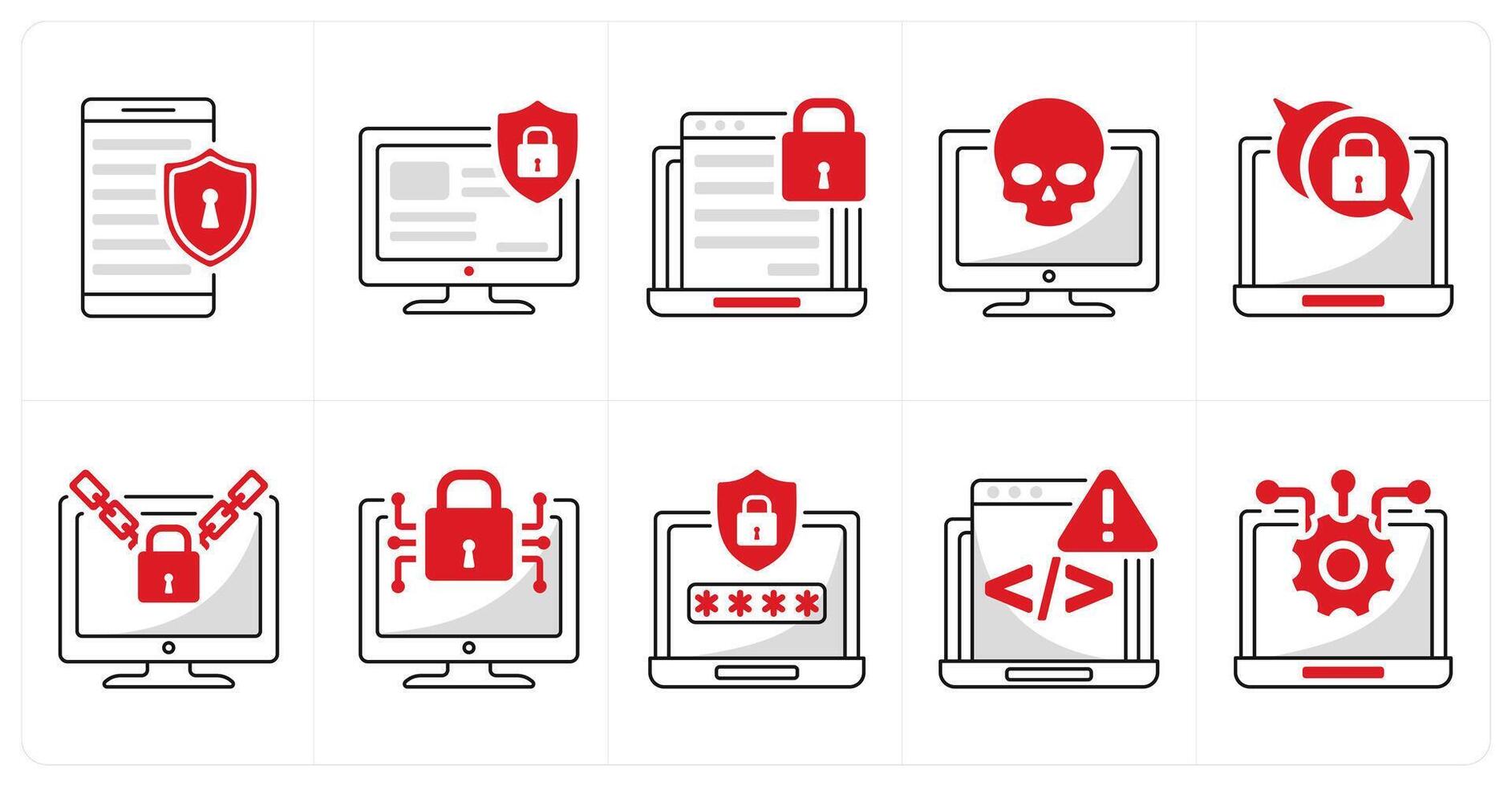 A set of 10 security icons as mobile security, personal data protection, online privacy vector