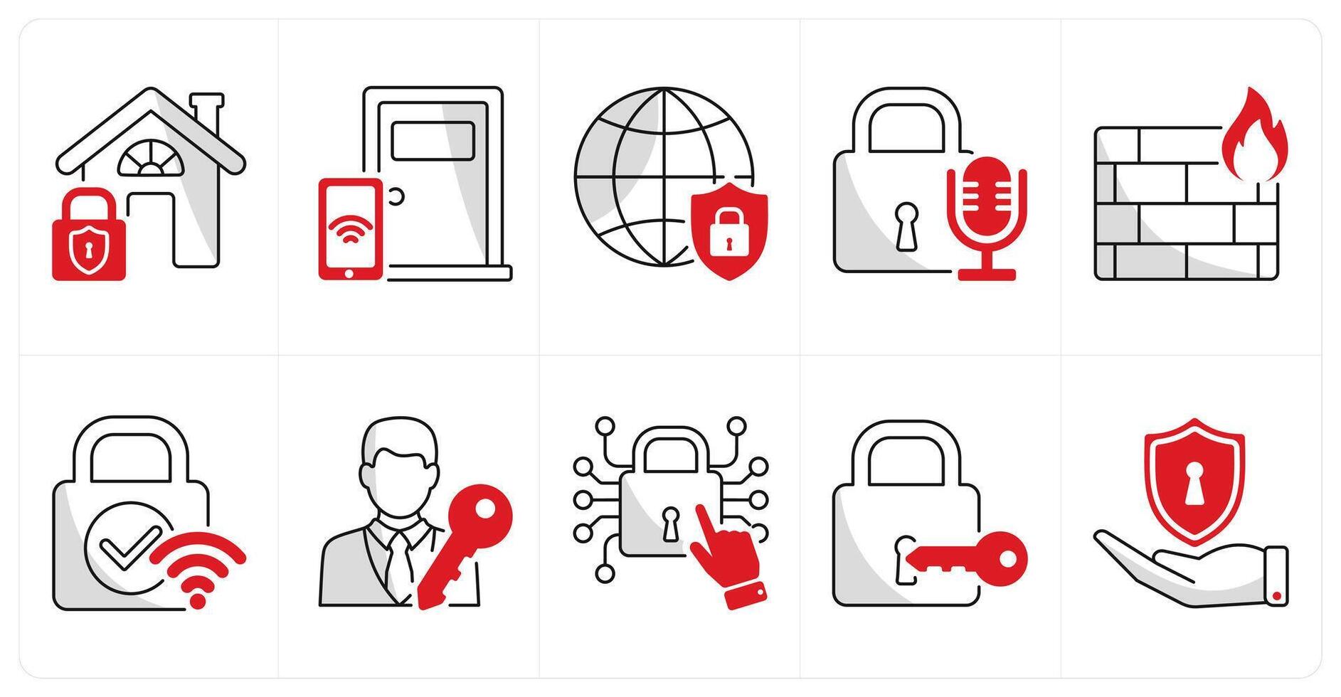 A set of 10 security icons as home protection, smart lock, network security vector