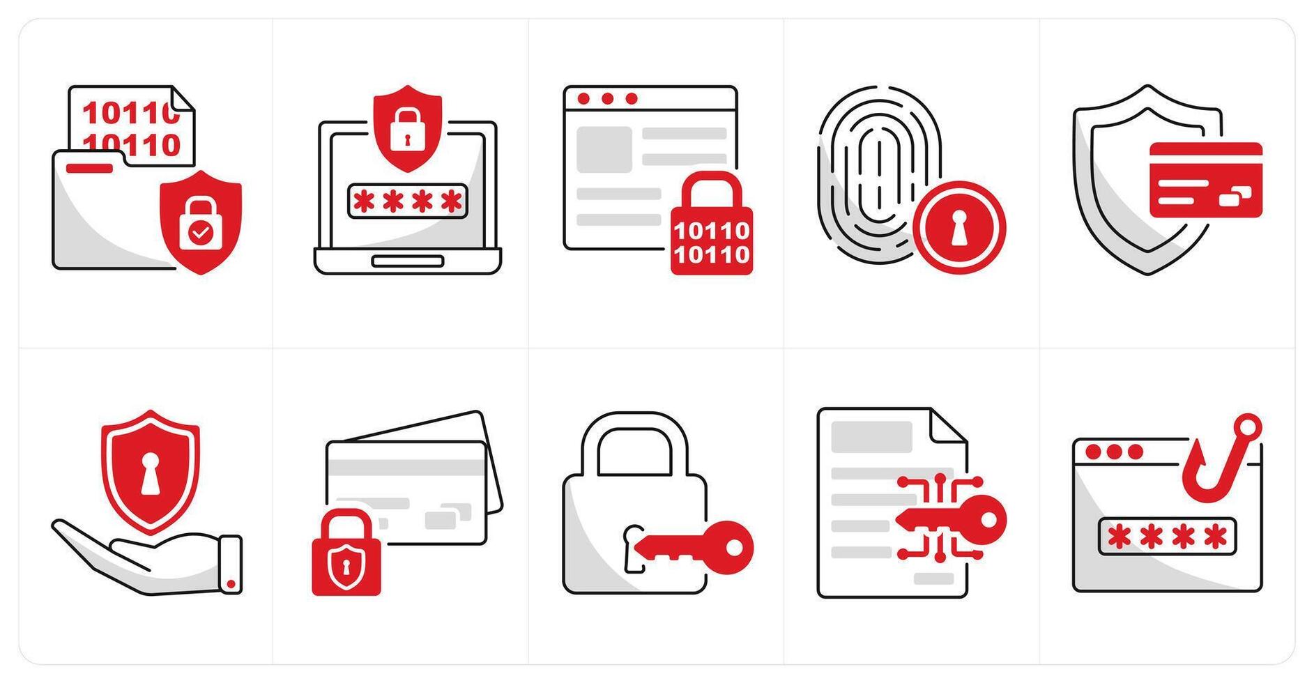 A set of 10 security icons as data encryption, password safety, password encryption vector