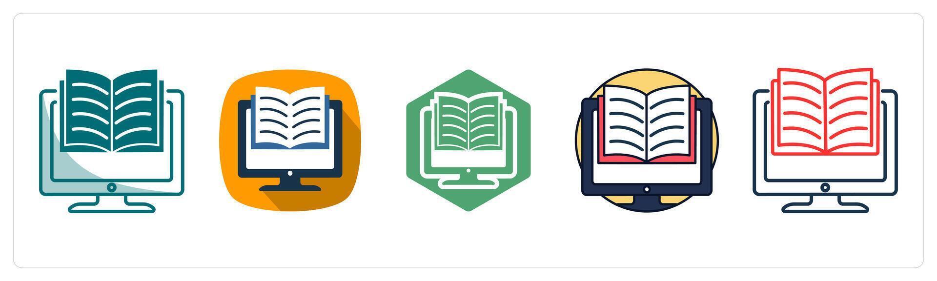 A set of 5 E-learning icons as Online, Education, Digital vector