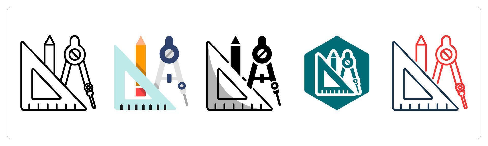 A set of 5 Geometry icons as Shapes, Angles, Lines vector