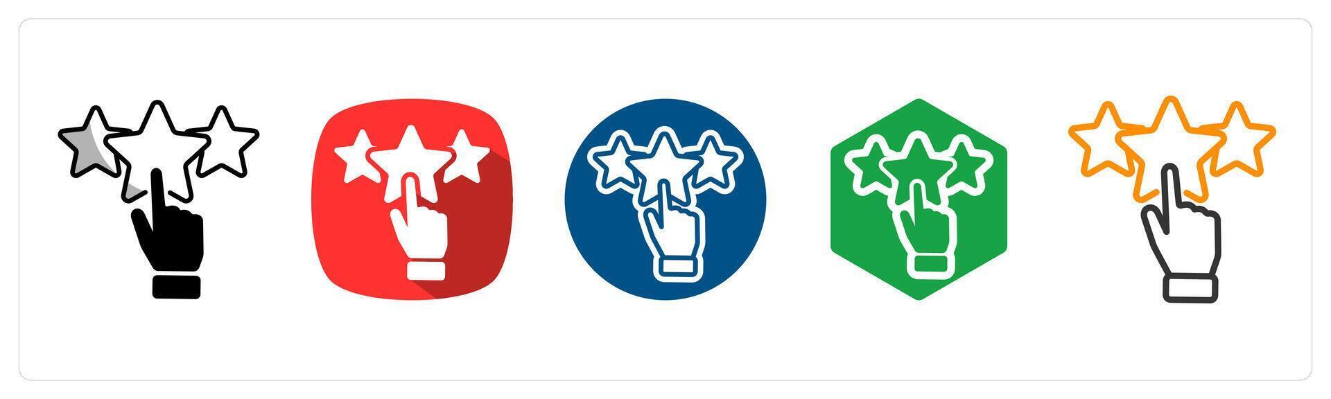 A set of 5 Star Evaluation icons as Rating, Review, Feedback vector