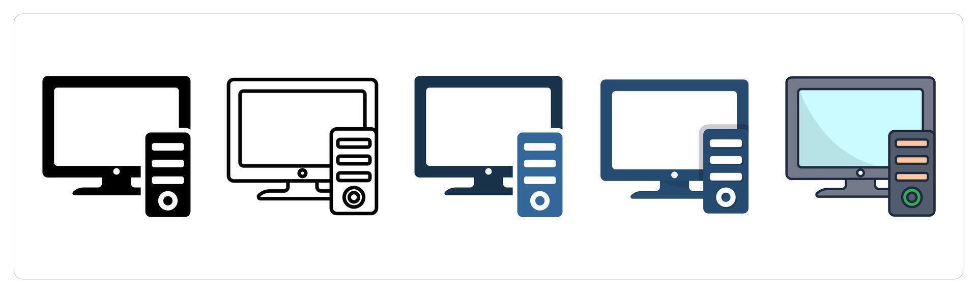 A set of 5 PC icons as Computer, Desktop, Monitor vector