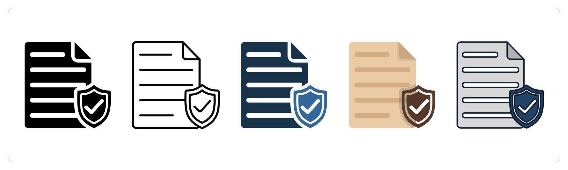 A set of 5 Insurance Policy Document icons as Insurance, Policy, Document vector