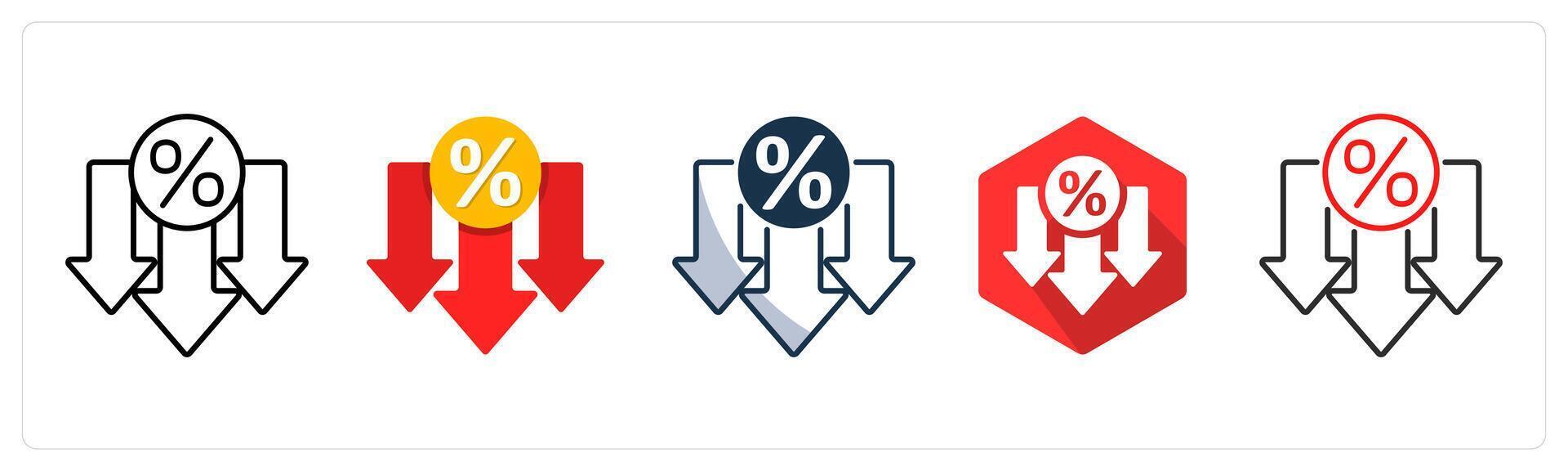 A set of 5 Low Interest Rate icons as Savings, Finance, Economy vector