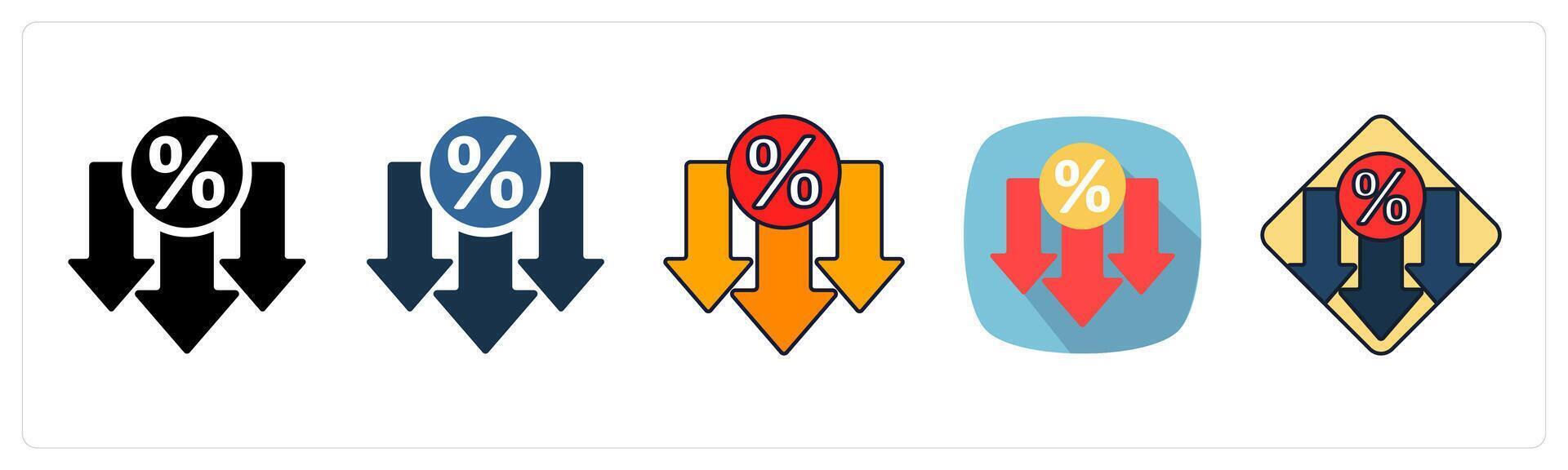 A set of 5 Low Interest Rate icons as Savings, Finance, Economy vector