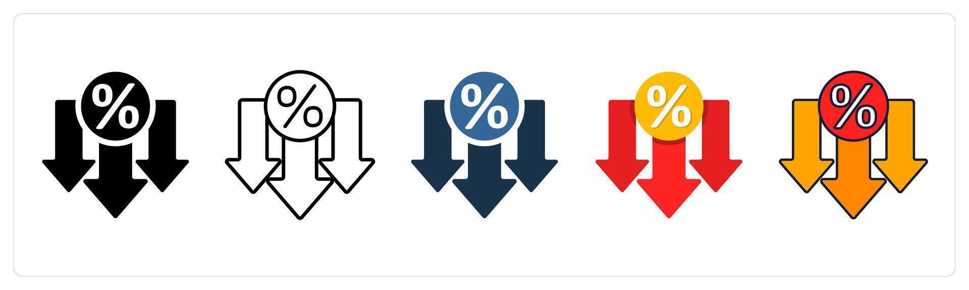 A set of 5 Low Interest Rate icons as Savings, Finance, Economy vector