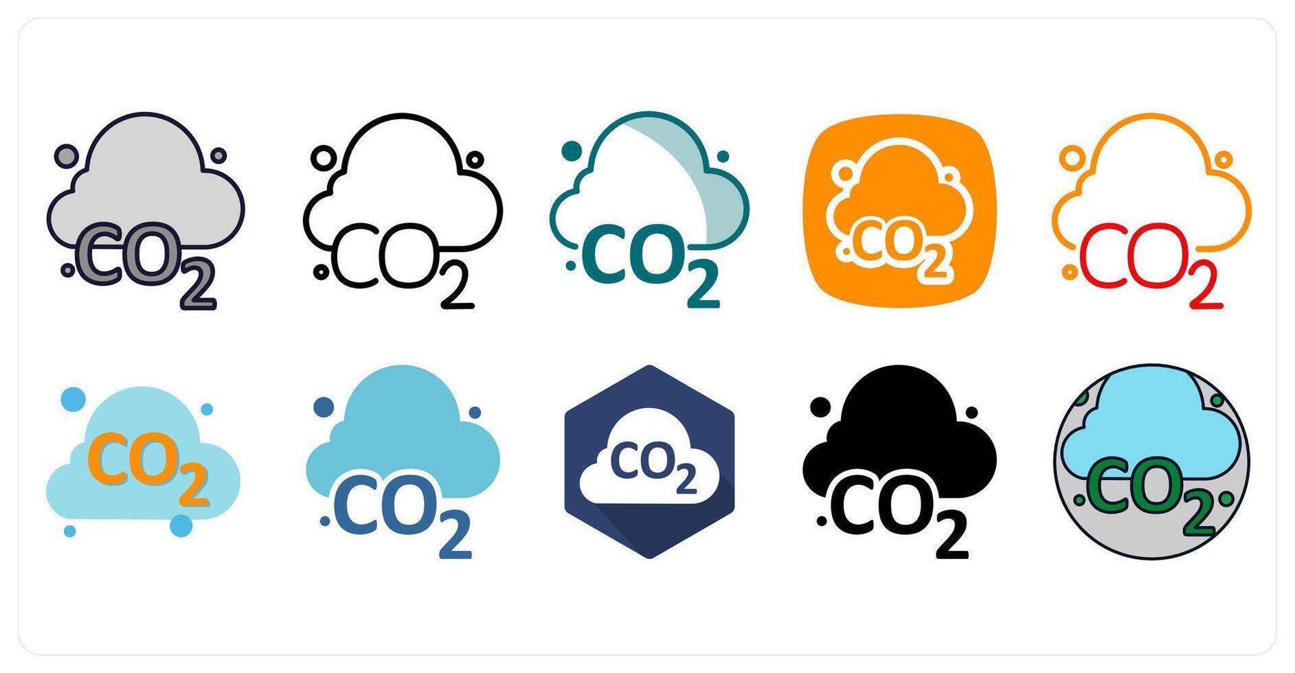 A set of 10 CO2 icons as Carbon, Emission, Climate vector