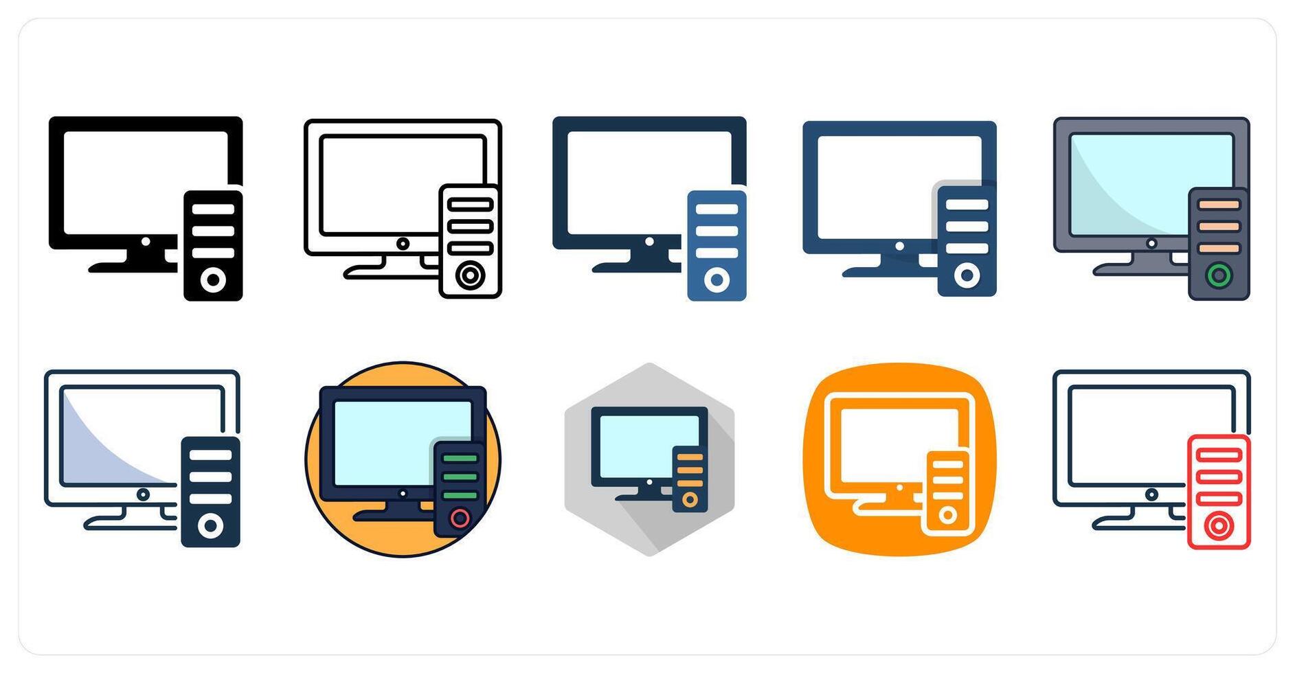 A set of 10 PC icons as Computer, Desktop, Monitor vector