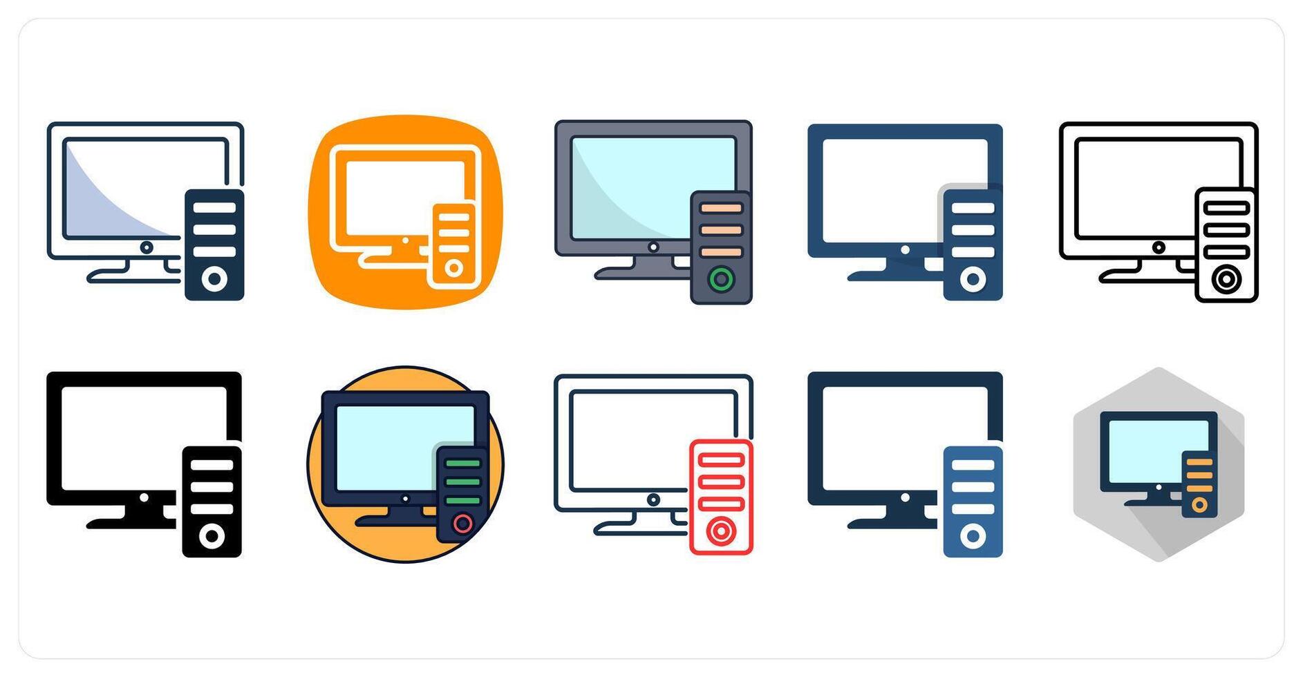 A set of 10 PC icons as Computer, Desktop, Monitor vector