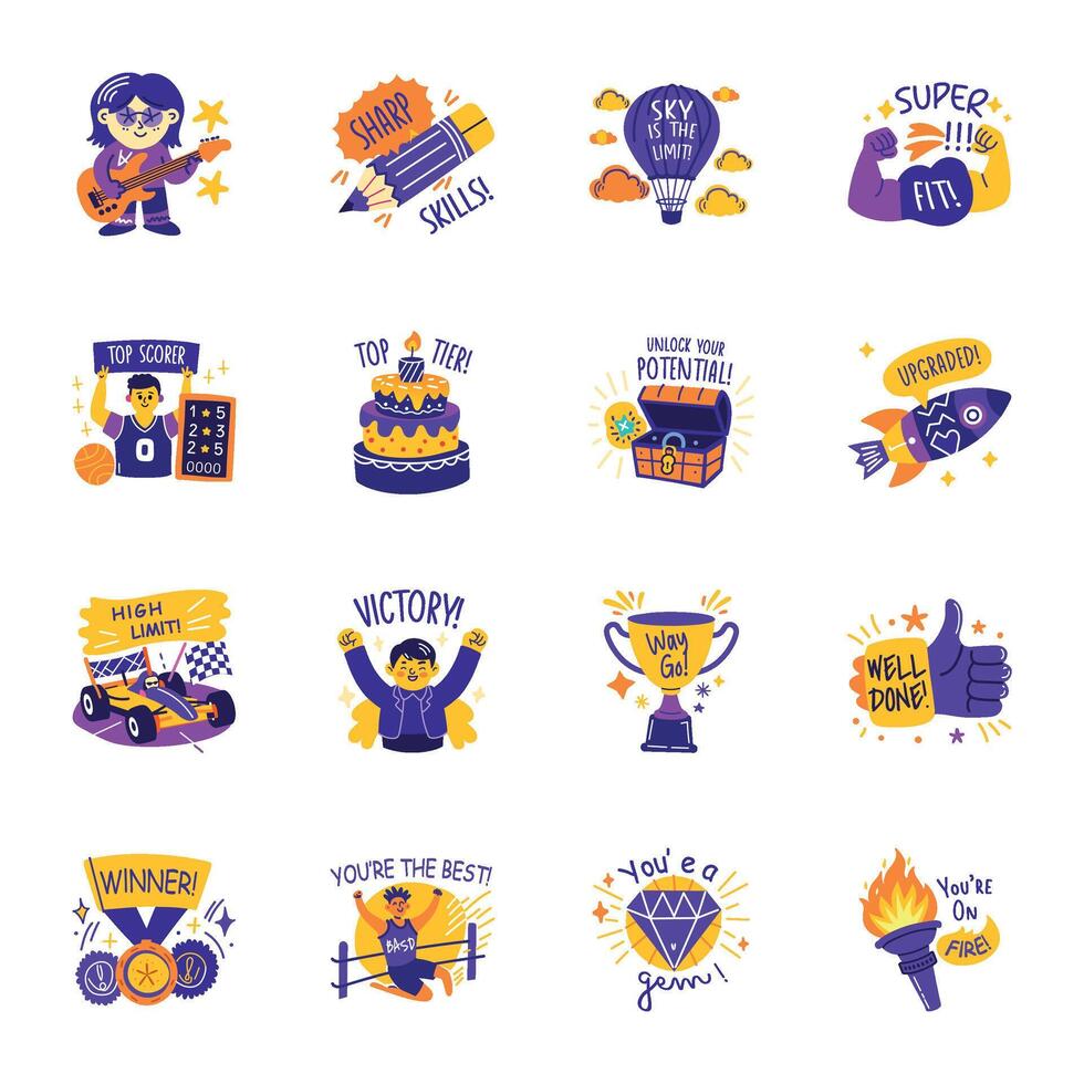 Comic Style Motivation Typography Stickers Pack vector